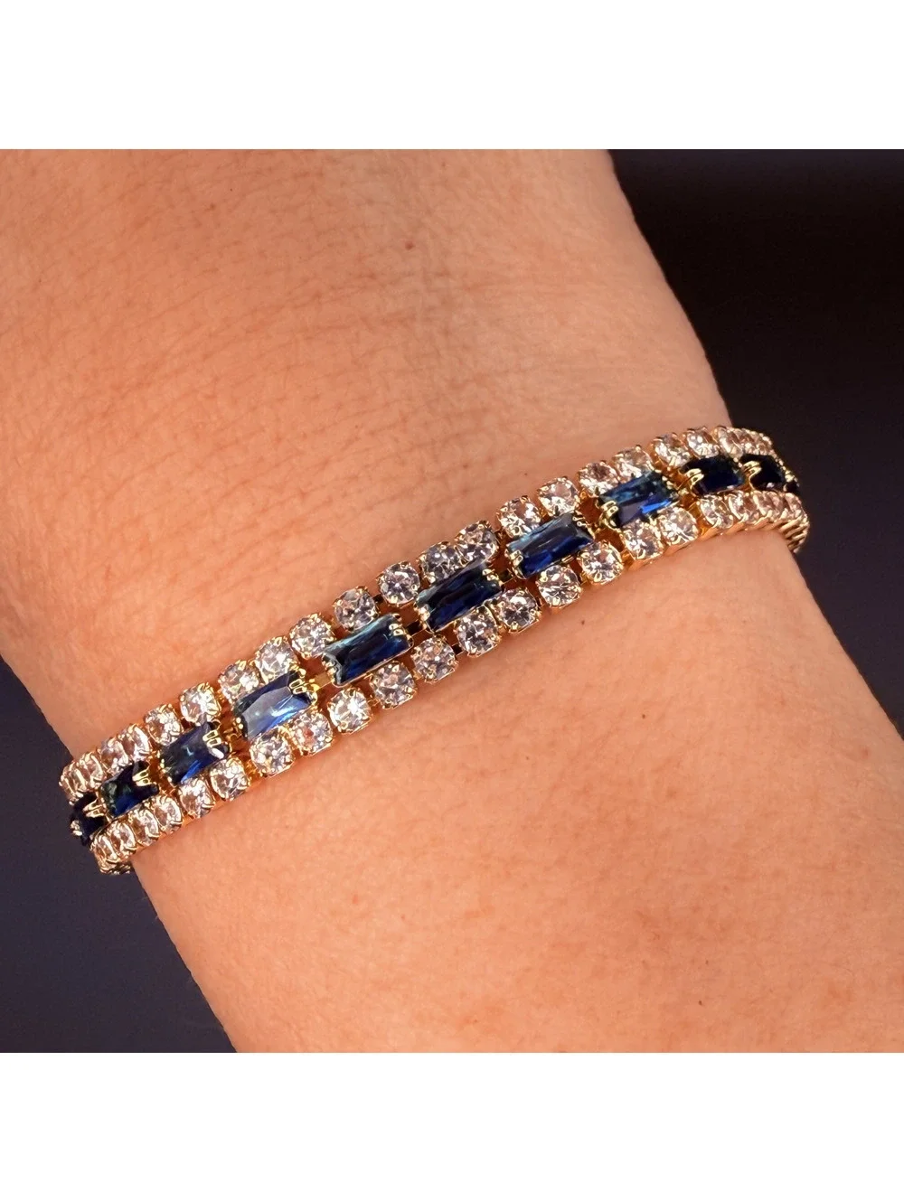candy+clover london blue and rhinestone crystal gold tone bracelet